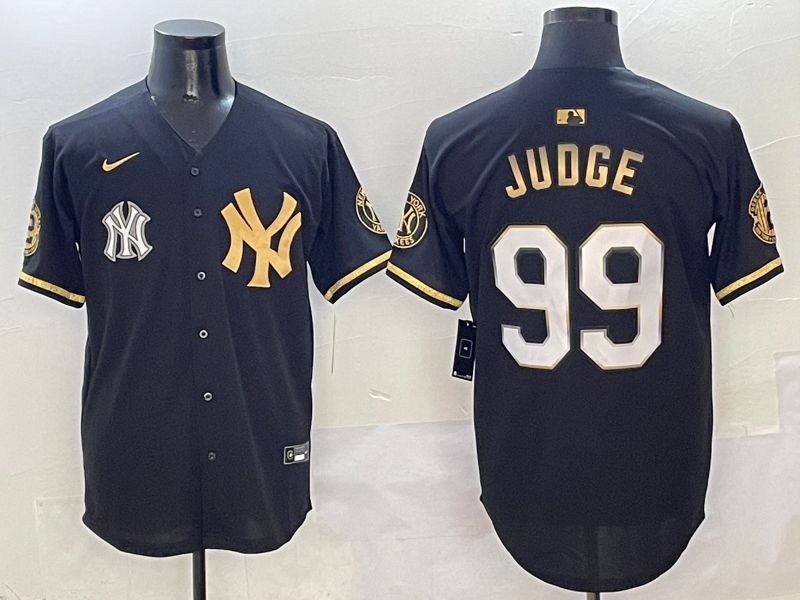 Men New York Yankees #99 Judge Black Gold Five generations Nike 2025 MLB Jersey style 9->nfl hats->Sports Caps